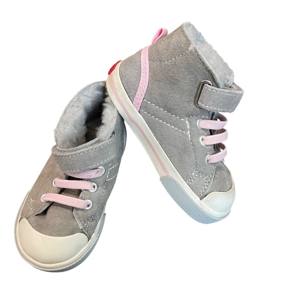 See Kai Run Devon Shearling High Top Sneaker Baby Girl Size 5 Gray Pink Leather